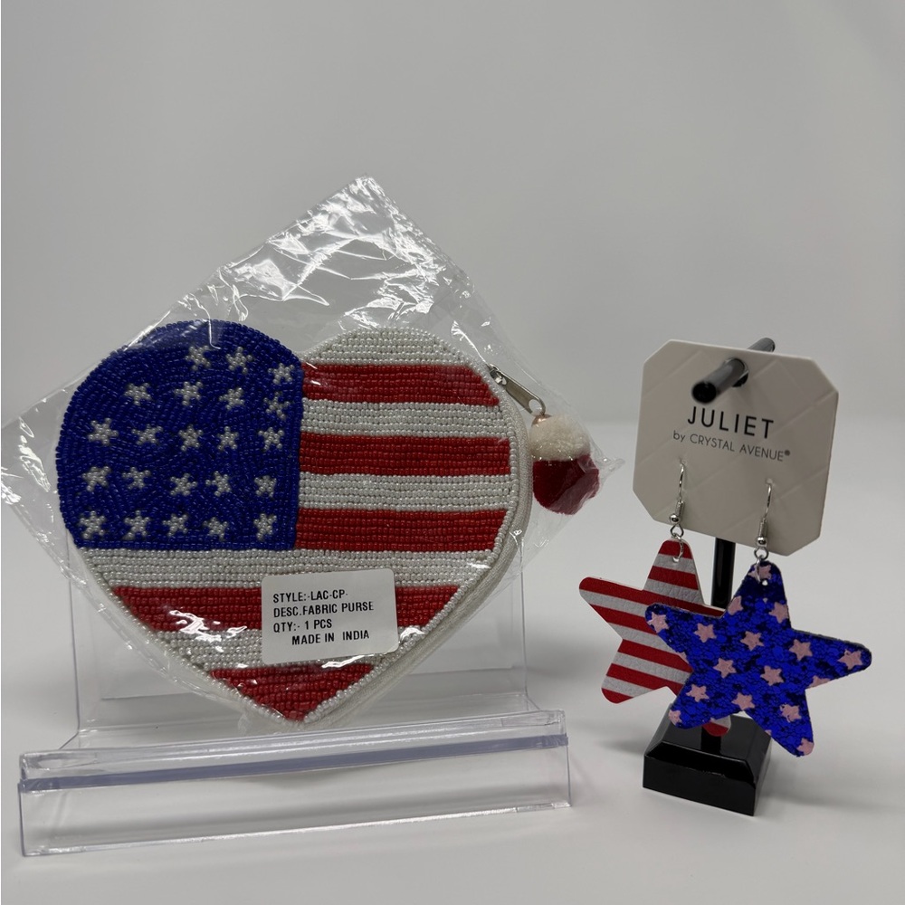 Heart and Stars Bundle: Flag Heart Purse and Star Earrings Set